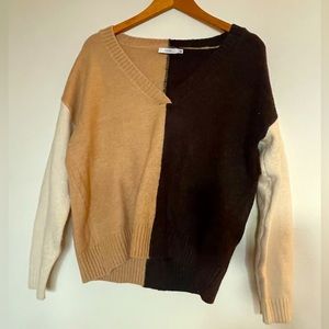 Brown and beige block colored sweater